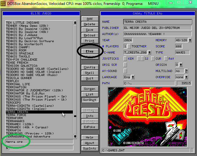MENU Principal de 20.000 ROMS para el ZX SPECTRUM Configuracion 5